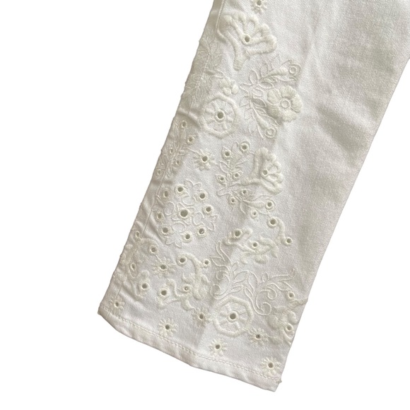 Tory Burch Keira White Eyelet Embroidered Cropped Jeans Size 25 - Picture 7 of 14